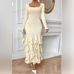 Ruffle Hem Long Sleeve Long
Bodycon Dress